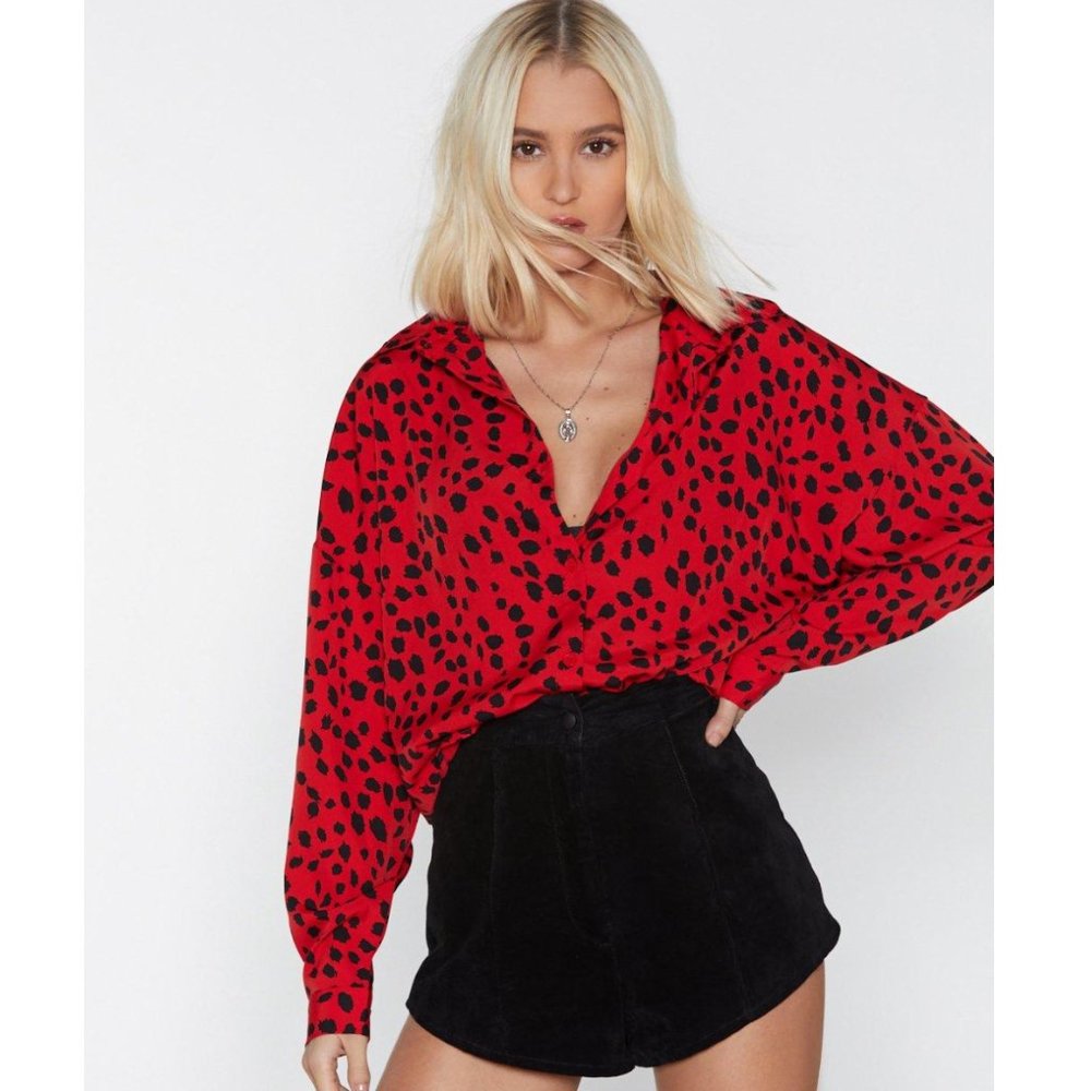 Red animal print blouse from NastyGal